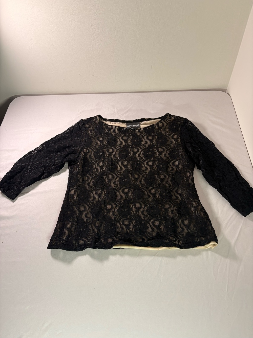 Notations Black Lace Overlay Women's Top